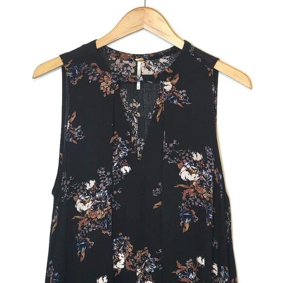 Free People Floral Mini Dress Black V Neck Sleeveless Swing Flowy Babydoll S - Picture 3 of 16